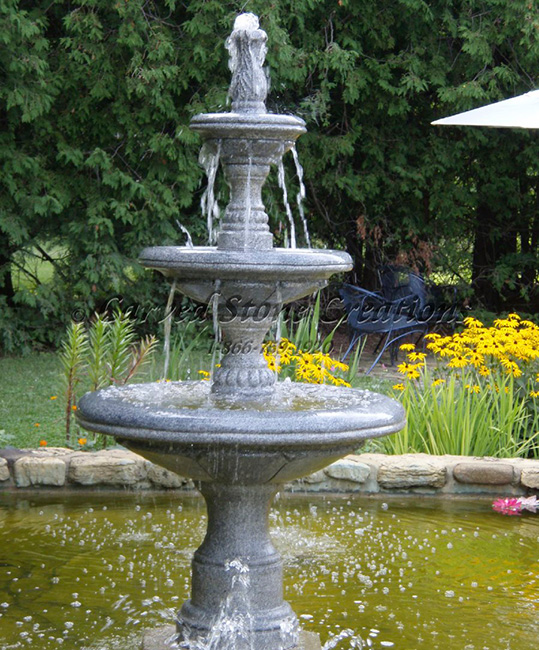 3-Tier Contemporary Spitter Fountain, carved of bianco catalina granite.